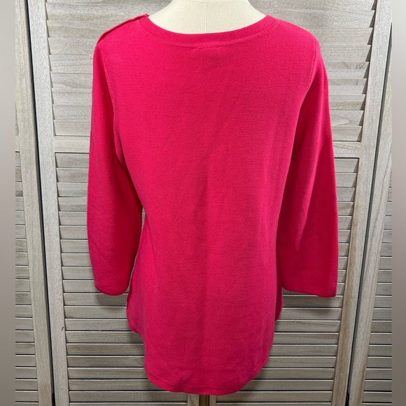 TALBOTS 100% Cotton Sweater w Button Sleeve Hot Pink-Medium - Picture 3 of 3